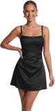 Satin Homecoming Dresses for Teens 2026 Spaghetti Straps Short Prom Dress A-line Pleated Cocktail Party Gowns