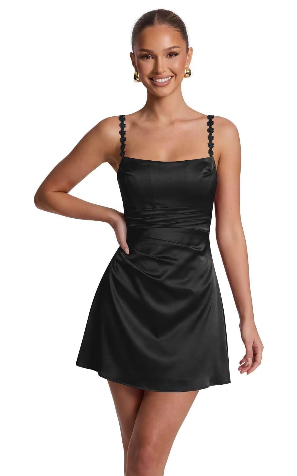 Satin Homecoming Dresses for Teens 2026 Spaghetti Straps Short Prom Dress A-line Pleated Cocktail Party Gowns
