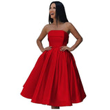 Tea Length Satin Cocktail Party Dresses for Women, Strapless Formal Evening Prom Gown Homecoming Graduation Dresses