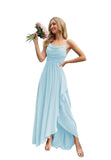 Spaghetti Strap Chiffon Bridesmaid Dresses for Women Long Ruched A-Line Cowl Neck Formal Evening Gowns with Slit