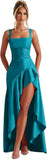 Mermaid Satin Bridesmaid Dresses for Women 2027 Long Ruffles High Low Prom Formal Evening Party Dress with Slit
