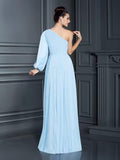 One Shoulder Mother of The Bride Dresses Long Sleeve Formal Dress Chiffon Evening Gowns for Women