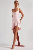 Blush Pink Ruffles Satin Homecoming Dresses for Teens Spaghetti Straps A Line V Neck Cocktail Short Pleated Prom Dress