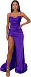 Ballkleider mit Wasserfallausschnitt, langen Spaghettiträgern, Illusion-Meerjungfrauen-Korsett, formelles Abendkleid mit Schlitz 