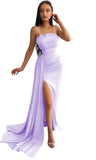 Women's Mermaid Prom Dresses Long with Slit 2025 Sequins Satin Spaghetti Straps Formal Evening Party Gown