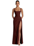 Kingbridal Mermaid Bridesmaid Dresses for Women Square Neck Formal Dress with Slit