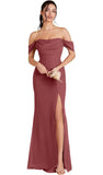 Kingbridal Gowns Off Shoulder Chiffon Bridesmaid Dresses for Women 2026 Long Ruched Cowl Neck Formal Evening Party Dress with Slit