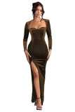 Long Sleeve Mermaid Bridesmaid Dresses for Wedding 2027 Long Velvet Tight Prom Formal Evening Party Gown with Slit