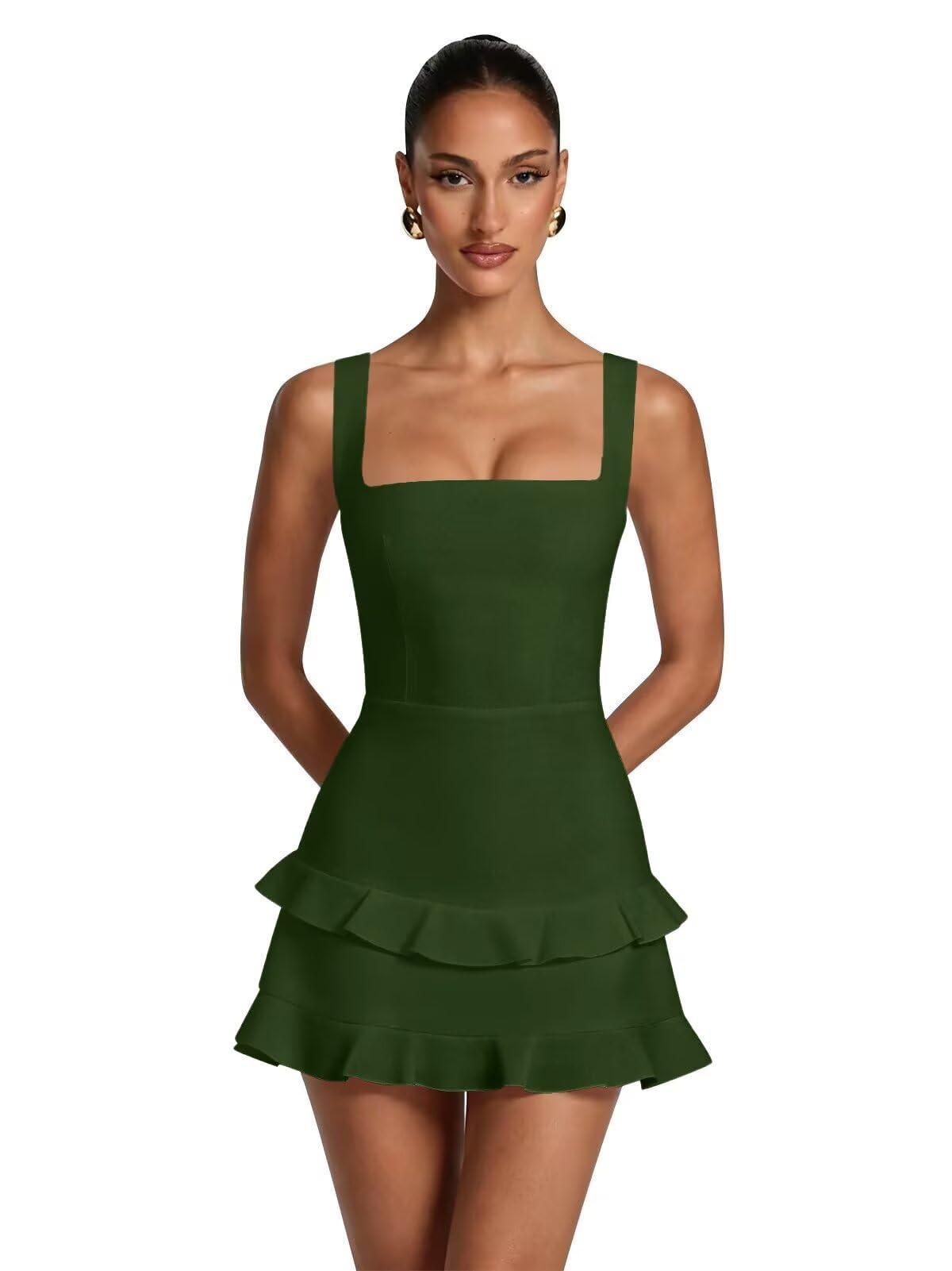 Spaghetti Straps Satin Homecoming Dresses for Teens 2026 Square Neck Tiered Ruffles Short Prom Dress
