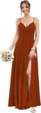 Vestidos de dama de honor largos con tirantes finos y bolsillos, plisados, formales, de noche, con abertura 