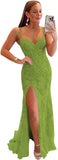 Women's Lace Mermaid Prom Dresses Long with Slit Mermaid Spaghetti Straps Backless Formal Evening Gowns