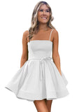 Women’s Short Satin Spaghetti Straps Formal Homecoming Dresses A Line Corset Puffy Prom Gown with Pockets for Teens