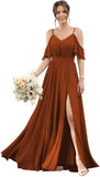 Women's Cold Shoulder Ruffle Sleeves Bridesmaid Dresses for Women 2025 Pleated Chiffon Formal Dresses with Slit
