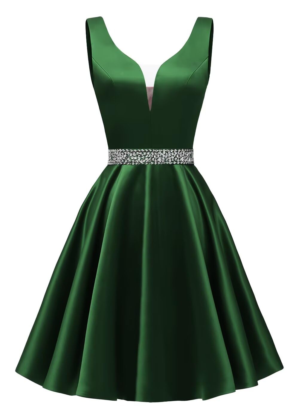 Satin Glitter Homecoming Dresses for Teens Short Prom Dress V-Neck Beaded Evening Formal Cocktail Party Gowns