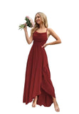 Spaghetti Strap Chiffon Bridesmaid Dresses for Women Long Ruched A-Line Cowl Neck Formal Evening Gowns with Slit