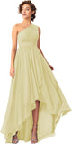 Women's One Shoulder Bridesmaid Dresses High Low Chiffon Formal Party Gowns with Pockets