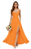 Chiffon Bridesmaid Dresses for Women Long Spaghetti Straps A-line Pleated Formal Evening Party Gowns with Pockets