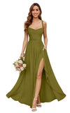 Chiffon Bridesmaid Dresses for Women Long Spaghetti Straps A-line Pleated Formal Evening Party Gowns with Pockets