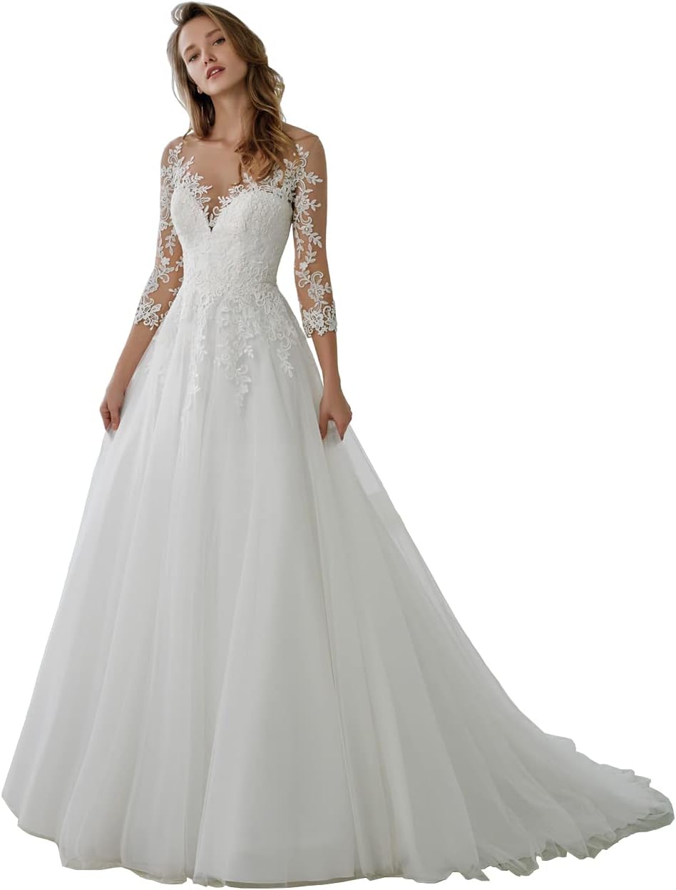 Vestidos de novia bohemios de encaje de manga larga para playa 2026 