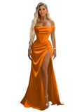 Off Shoulder Mermaid Prom Dresses with Slit 2027 Long Satin Pleated Formal Dress for Women Evening Party