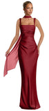 Mermaid Bridesmaid Dresses with Scarf 2027 Long Satin Spaghetti Straps Ruched Formal Evening Party Dress for Women