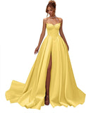 Kingbridal Gowns Strapless Prom Dresses for Women 2026 Long Satin A-line Formal Dress with Slit Beaded Corset Evening Party Gowns