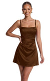 Satin Homecoming Dresses for Teens 2026 Spaghetti Straps Short Prom Dress A-line Pleated Cocktail Party Gowns
