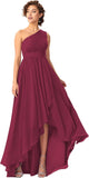 Women's One Shoulder Bridesmaid Dresses High Low Chiffon Formal Party Gowns with Pockets