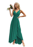 Women’s Long Bridesmaid Dresses Sleeveless V-Neck Formal Wedding Guest Chiffon Prom Gowns for Teens