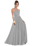 Halter Bridesmaid Dresses for Wedding Chiffon A Line Pleated Long Formal Prom Dress with Belt