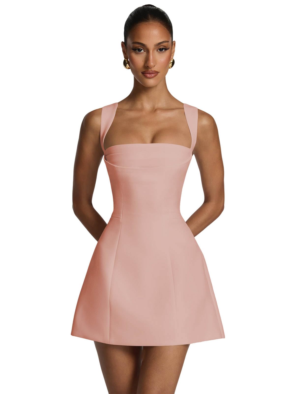 Satin Homecoming Dresses for Teens Square Neck Short Prom Dress Pleated A Line Corset Mini Cocktail Party Gown
