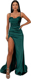 Ballkleider mit Wasserfallausschnitt, langen Spaghettiträgern, Illusion-Meerjungfrauen-Korsett, formelles Abendkleid mit Schlitz 