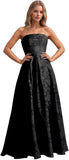 Jacquard Floral Prom Dresses Strapless Maxi Evening Gowns A-Line Ruched Formal Party Dress Elegant