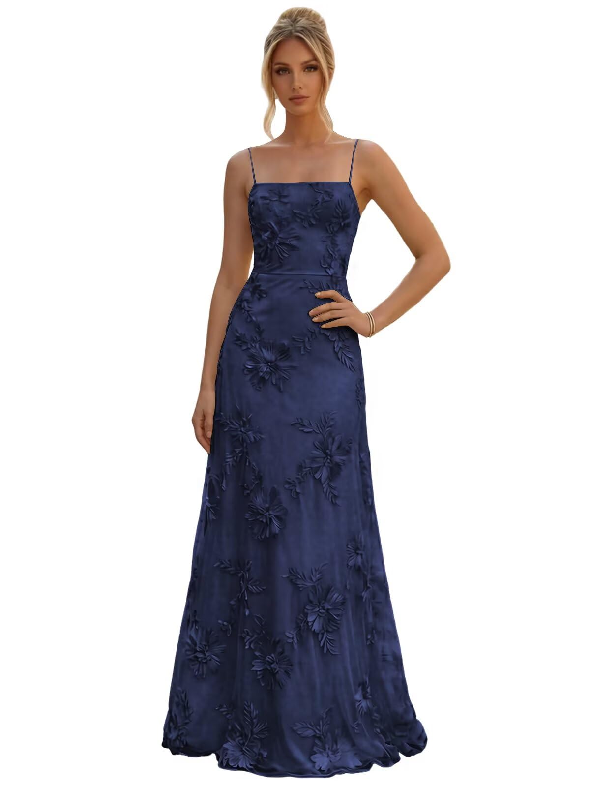 Floral Embroidery Prom Dresses for Women Spaghetti Straps A Line Formal Maxi Dress