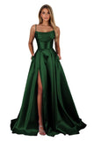 Satin Prom Dresses for Teens Long A-Line Cowl Neck Formal Evening Gown with Slit 2026 Maxi Ball Gowns