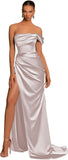 One Shoulder Mermaid Bridesmaid Dresses with Slit 2025 Pleats Satin Formal Evening Gowns for Women