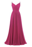 Women's Lace Chiffon Bridesmaid Dresses for Wedding Long Spaghetti Straps Bodice Formal Party Gown with Pockets