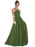 Halter Bridesmaid Dresses for Wedding Chiffon A Line Pleated Long Formal Prom Dress with Belt