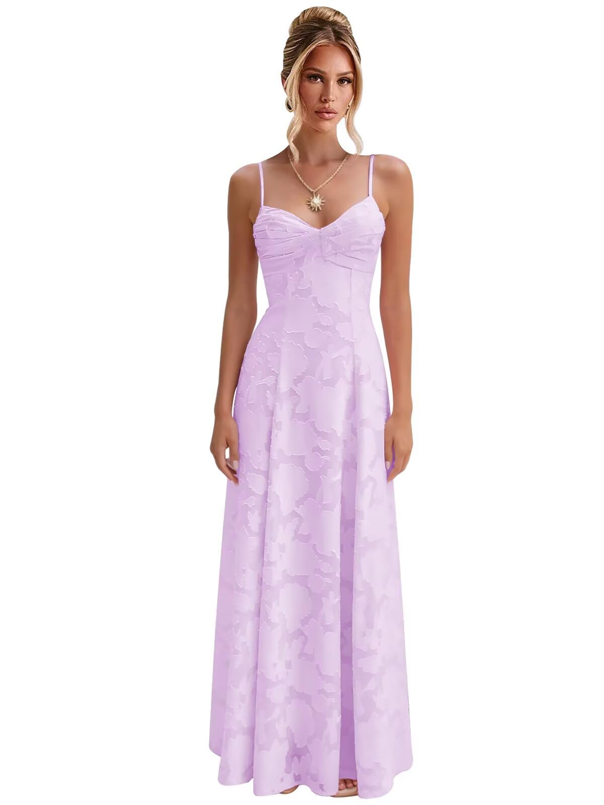 Spaghetti Strap Bridesmaid Dresses for Women Jacquard Floral A Line Long Formal Evening Gown