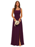 Square Neck Bridesmaid Dress Spaghetti Straps Chiffon Long Formal Dress for Women