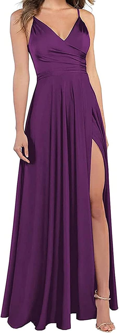 Lange Brautjungfernkleider für Frauen, formelle Satin-Spaghettiträger, Abschlussball- und Abendkleider 