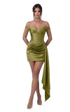 Satin Homecoming Dresses for Teens 2026 Off Shoulder Short Prom Dress Tight Pleated Cocktail Party Gowns