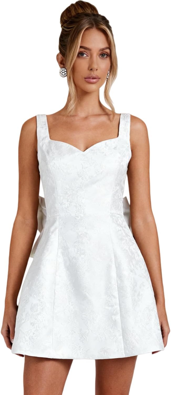 Jacquard Satin Homecoming Dress with Bow Elegant Embroidery A Line Graduation Mini Dress Short Prom Dresses