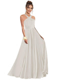 Halter Bridesmaid Dresses for Wedding Chiffon A Line Pleated Long Formal Prom Dress with Belt