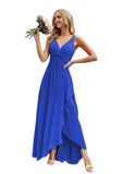 Women’s Long Bridesmaid Dresses Sleeveless V-Neck Formal Wedding Guest Chiffon Prom Gowns for Teens