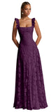 Ruched Jacquard Prom Dresses for Women Teens Ruffle Strap Floral Maxi Formal Dress Evening Gown