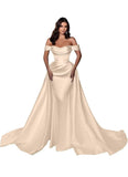 Mermaid Satin Prom Dresses for Women 2027 Long Off Shoulder Ruched Corset Formal Evening Dress Detachable Train