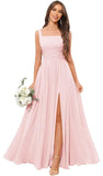 Kingbridal Chiffon A-line Bridesmaid Dresses for Women 2027 Long Square Neck Pleated Formal Evening Party Dress with Slit