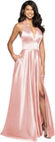 Womens Satin Prom Dresses Long with Slit Halter Evening Formal Gowns for Women with Pockets
