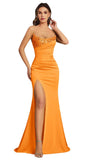Mermaid Satin Prom Dresses for Women Strapless Sequin Formal Dress 2027 Pleated Evening Party Gowns with Slit
